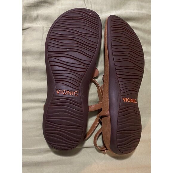 Vionic Thong Sandals Women Size 9 Gold Floral Leather - Picture 3 of 3